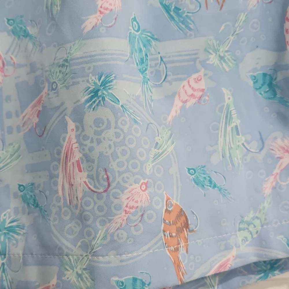 Peter Millar Seaside Collection Cottage Blue Fly Fish Swim Trunks Size Medium